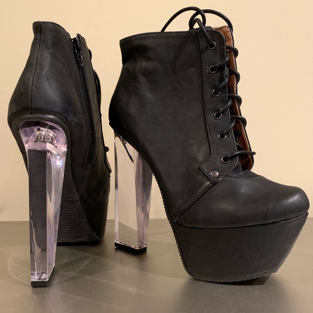 Clear chunky heeled boots
